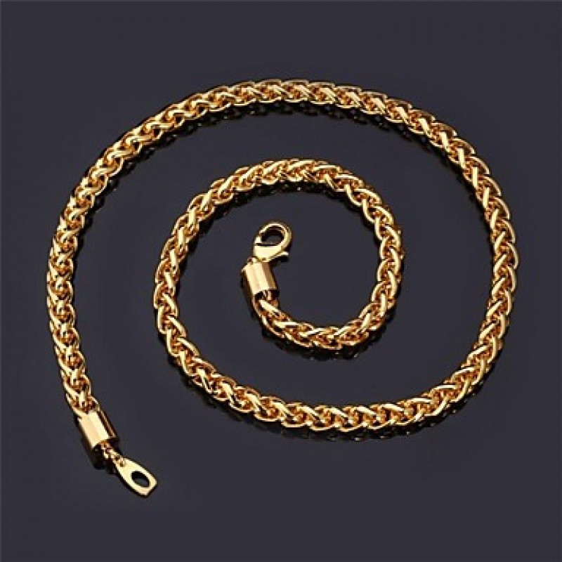 Twisted Rope Chain Necklace 18K Real Gold Plated Long Chunky Necklace for Men Fashion Jewelry