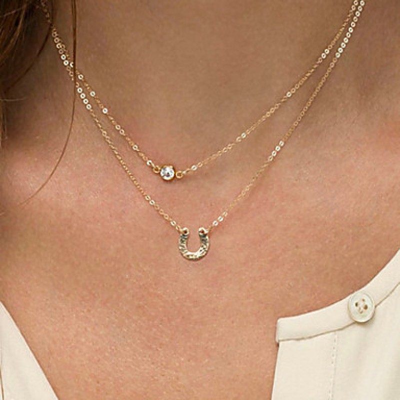 Women's Fashion U Type Pendant Dou e Chain Necklace