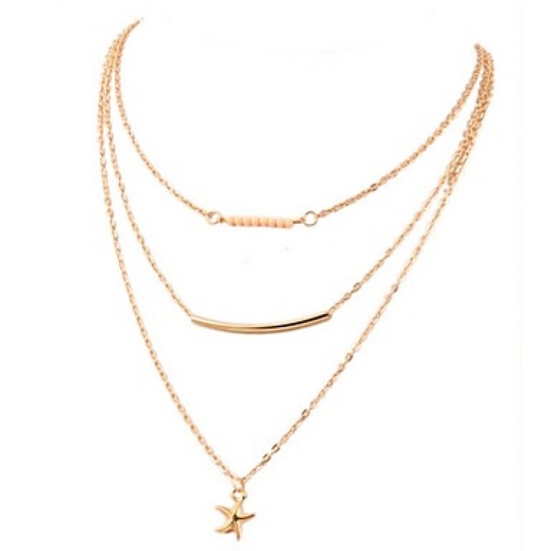 Women Necklace European Style Sea Star Alloy Layered Chain Necklace