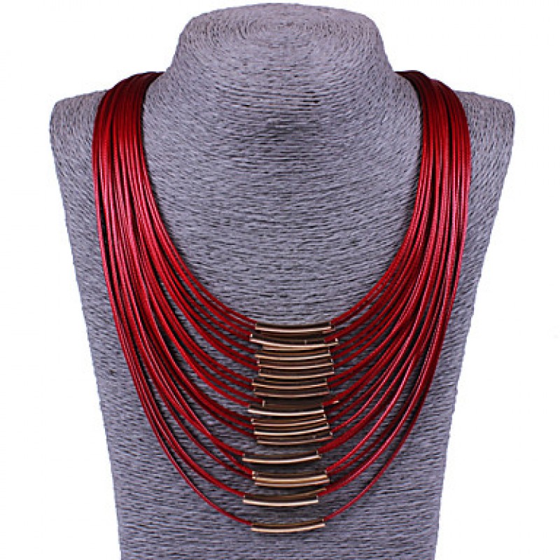 Women Fashion Jewelry Leather Rope Statement Necklace Multi Layer Tassel Punk Colorful Collar Necklace Gold Plated Acceessories