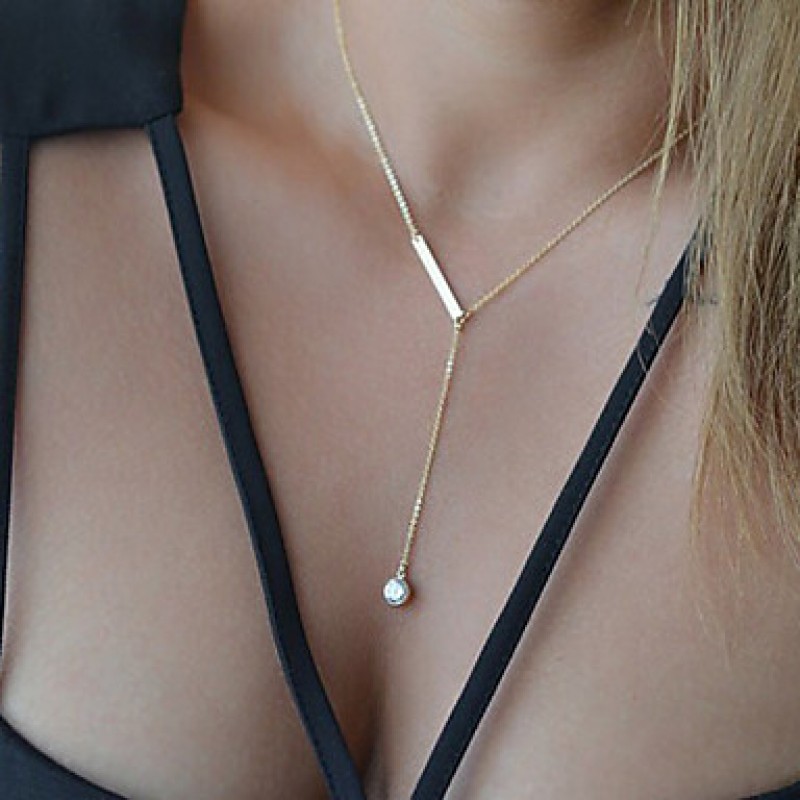 Women's Fashion Crystal Drop Long Chain Necklace