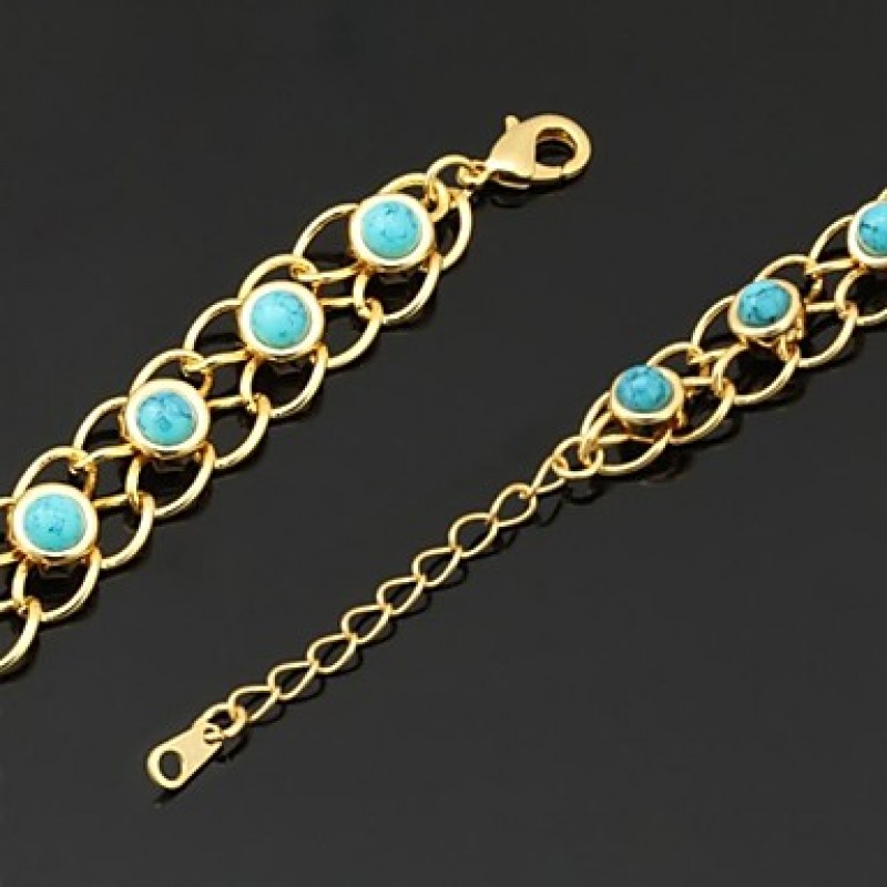 Turquoise Necklace 18K Real Gold Plated Turkish Stone Choker Necklace Jewelry Gift for Women 55CM