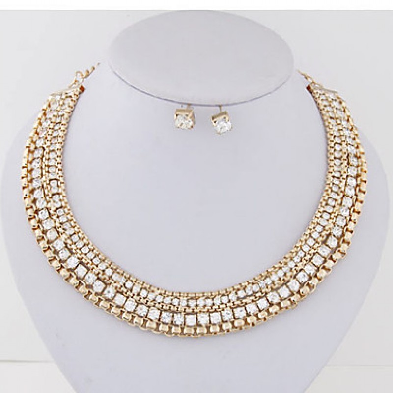 European Style Fashion Metal Shiny Collar Necklace Earrings Set