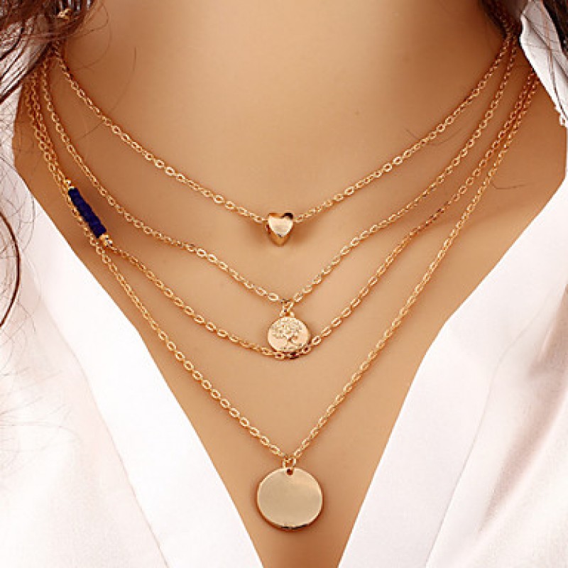 Necklace Gold Plated Layered Necklaces Jewelry Daily / Office & Career Round / Heart Fashion / Adjusta e / Sideways Alloy Gold / Silver