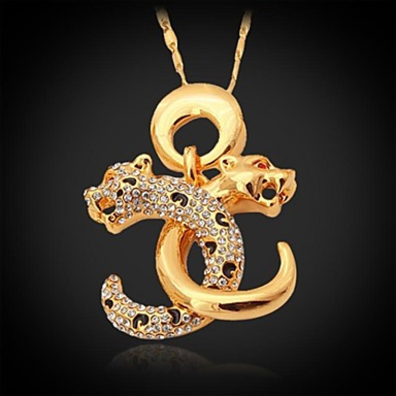 Cool Leopard Pendant Double C Letters 18K Real Gol...