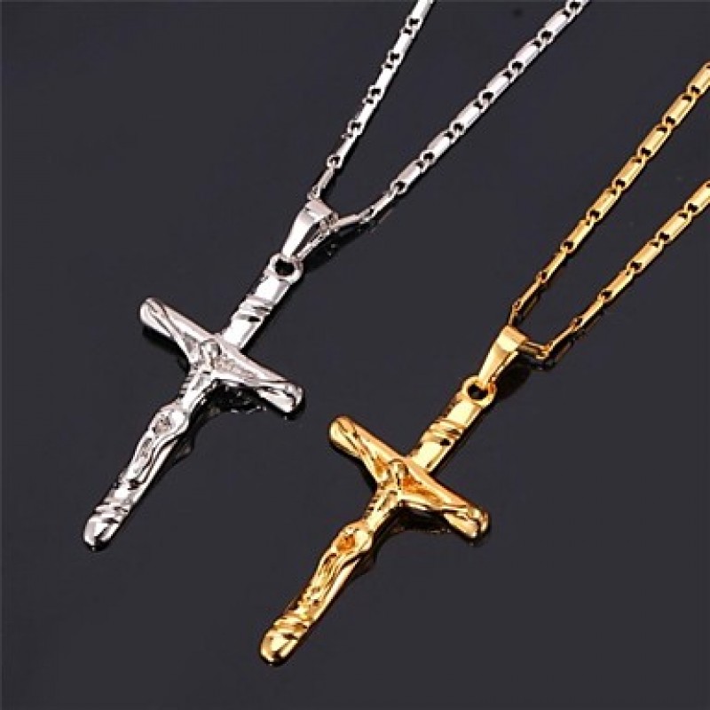 Crucifix 18K Real Gold Plated Saint Cross Jesus Choker Necklace PendantJewelry