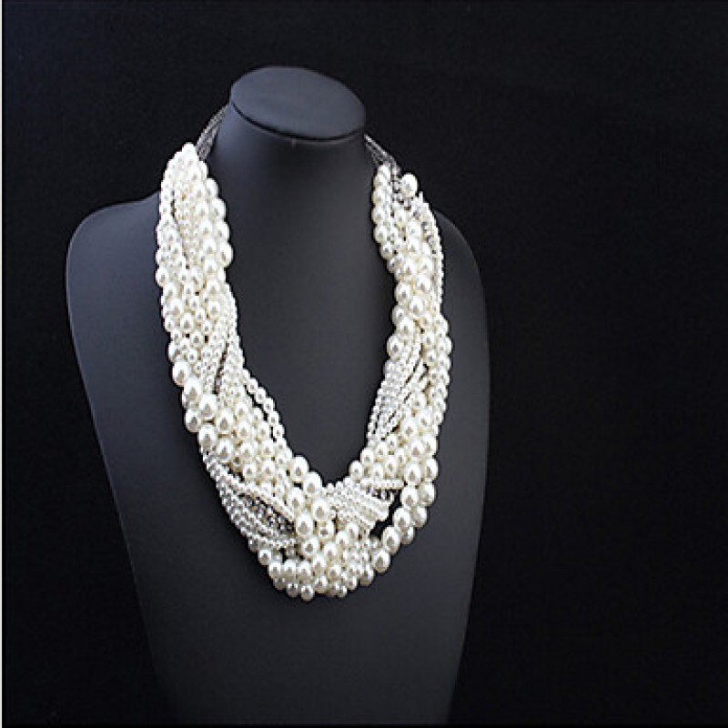 MPL The new European and American classic multi layered White Pearl Necklace