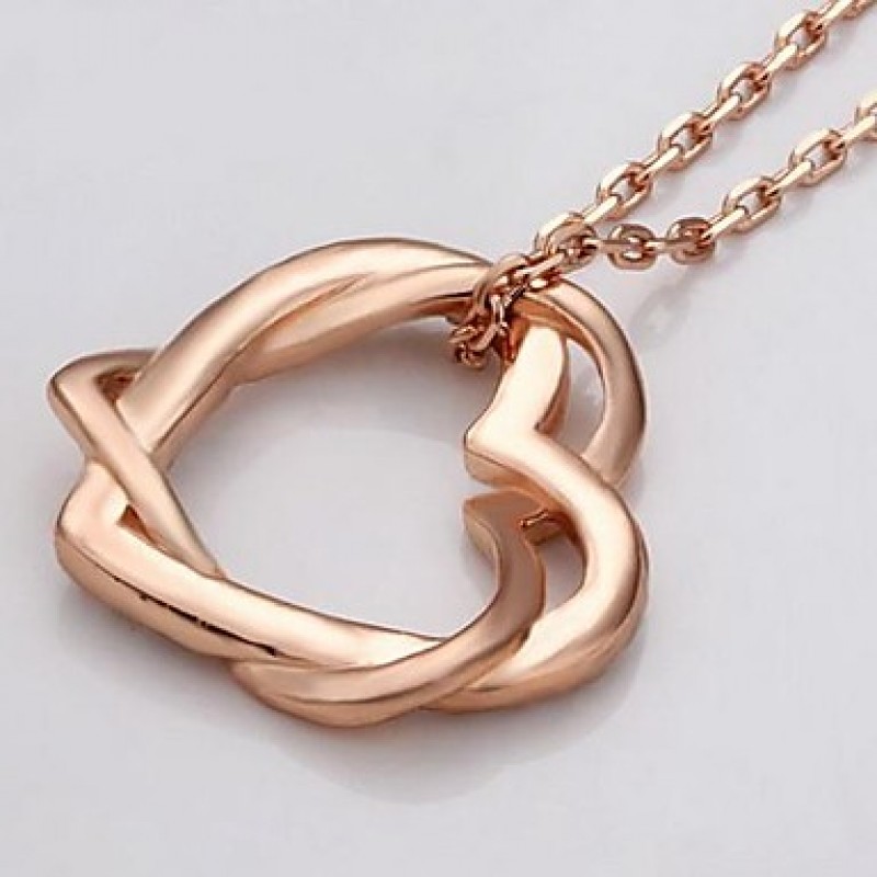 Women's Fashion Rose Golden Plated With Aaa Zircon Double Heart Pandant Necklaces(1 Pc)