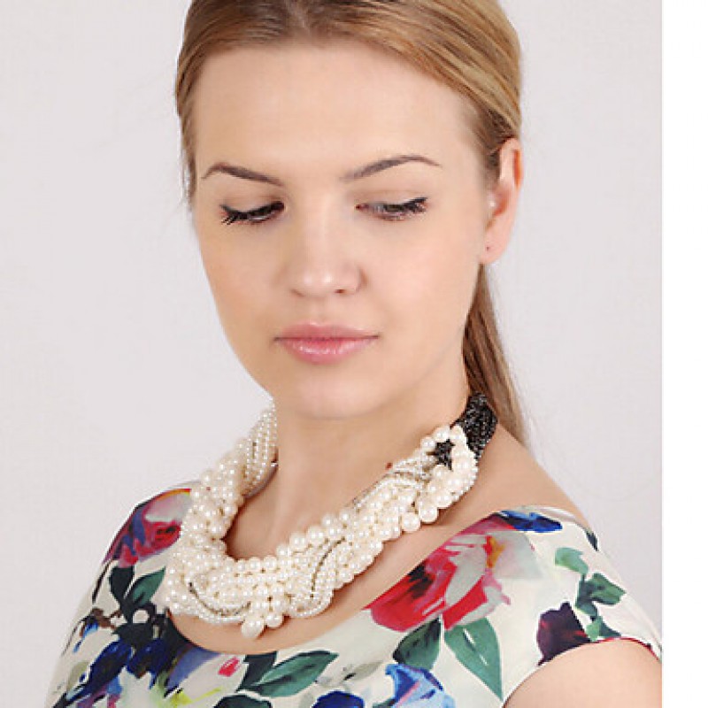 MPL The new European and American classic multi layered White Pearl Necklace