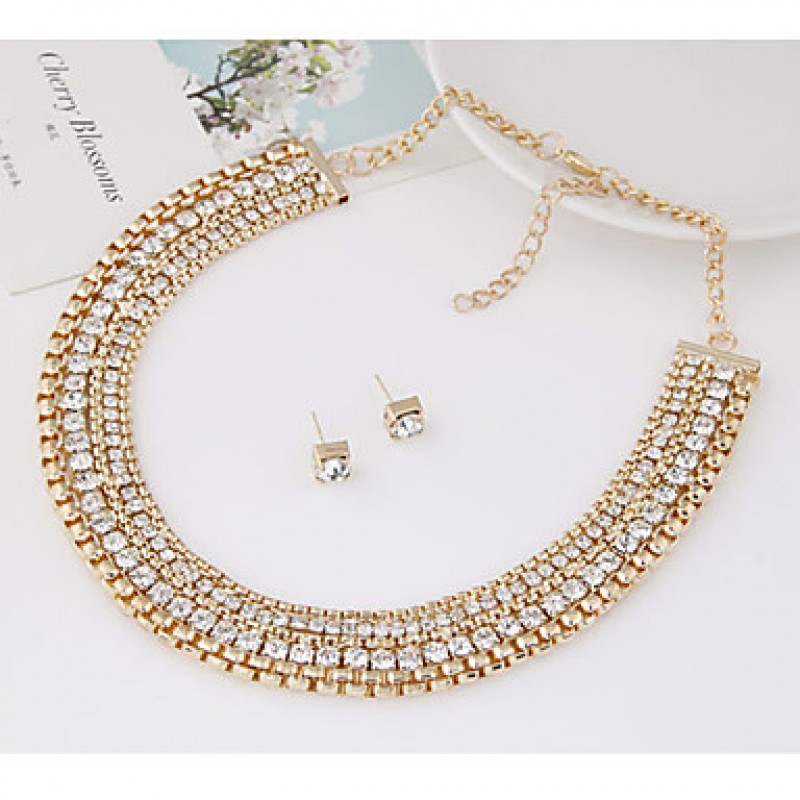 European Style Fashion Metal Shiny Collar Necklace Earrings Set