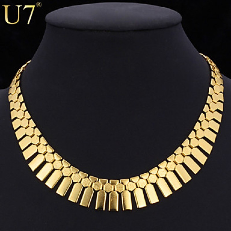 Women's New Trendy African Jewelry Platinum/18K Real Gold Plated Fashion Jewelry Geometric Ethiopian Collar Necklace