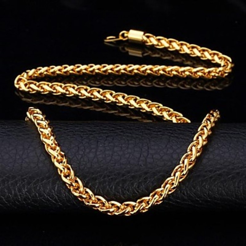 Twisted Rope Chain Necklace 18K Real Gold Plated Long Chunky Necklace for Men Fashion Jewelry