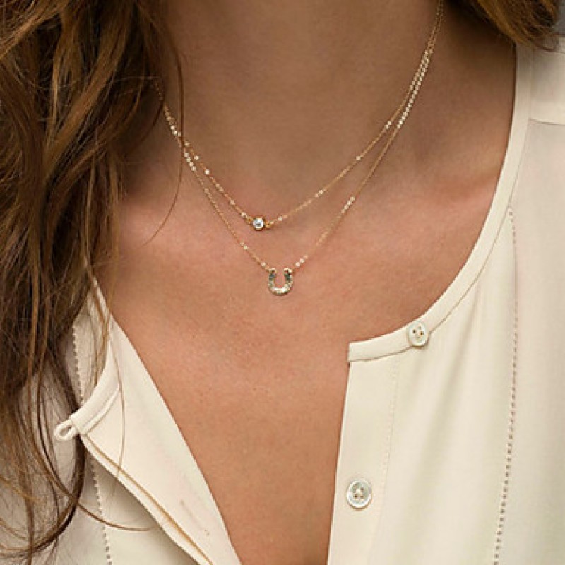 Women's Fashion U Type Pendant Dou e Chain Necklace