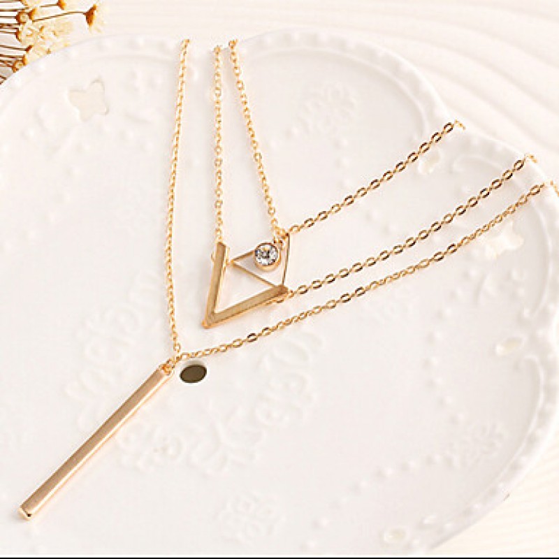 Women Necklace European Style Triangle V Shape Layered Chain Necklace