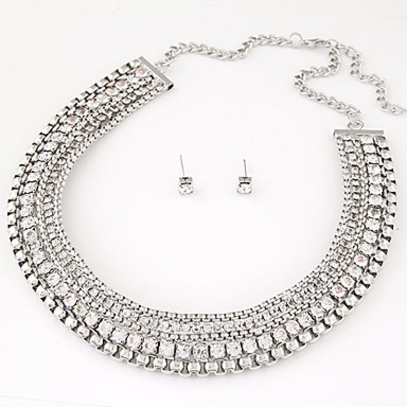 European Style Fashion Metal Shiny Collar Necklace Earrings Set