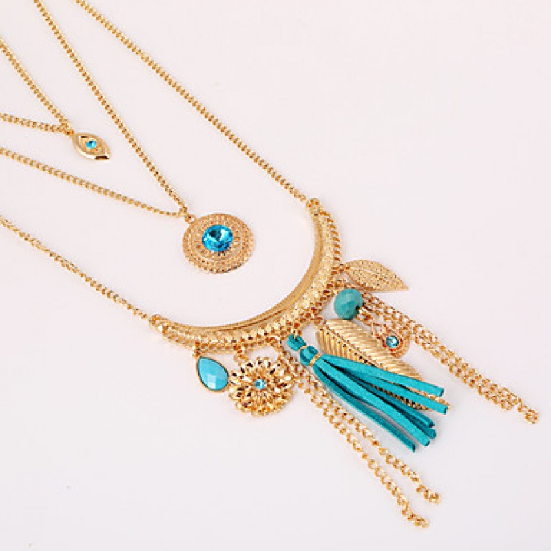 Multilayer Tissue Leaf Peandant Layered Necklace