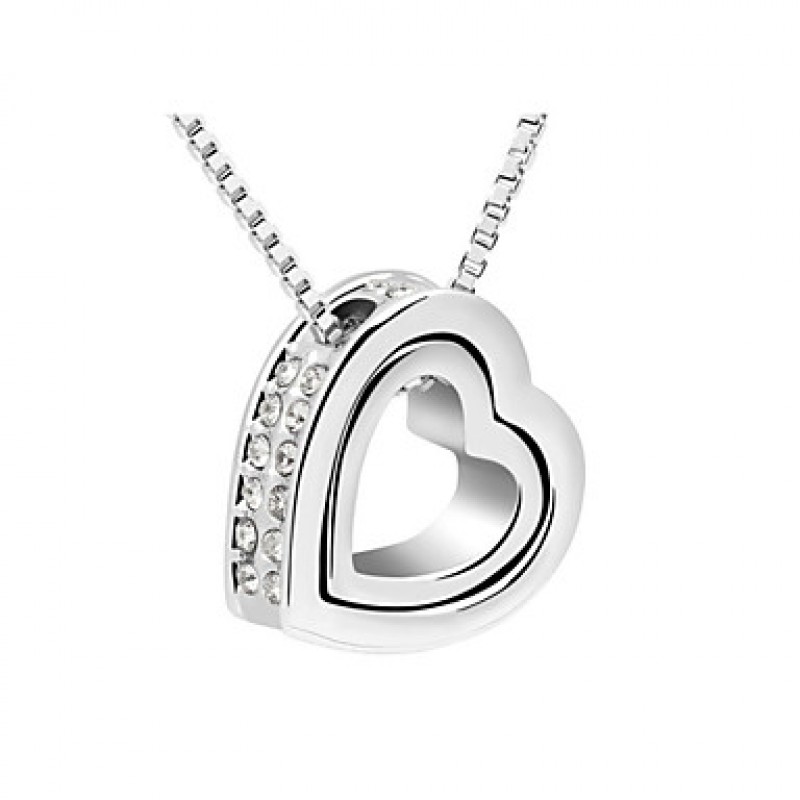 Austria Crystal Double Heart Pendant Necklace,Fine...