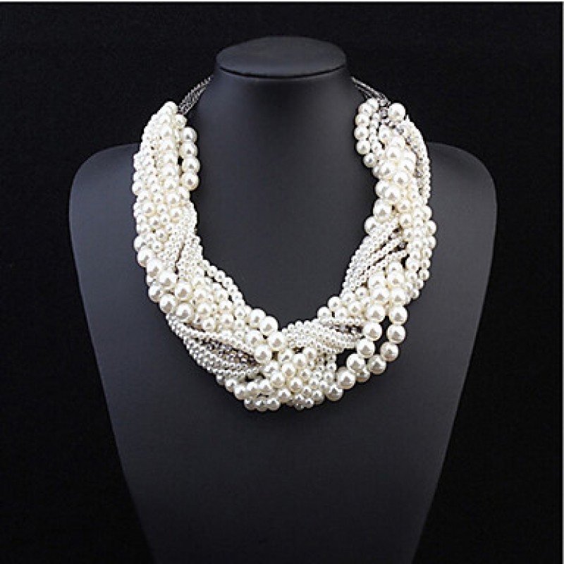 MPL The new European and American classic multi layered White Pearl Necklace