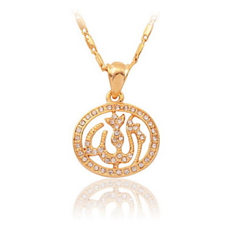 18K Gold Plated Rhinestone Cute Islamic Allah Pendant Charms Choker Necklace Religious Muslim Jewelry