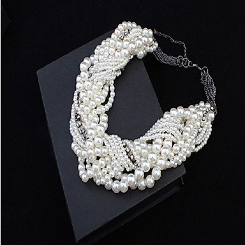 MPL The new European and American classic multi layered White Pearl Necklace