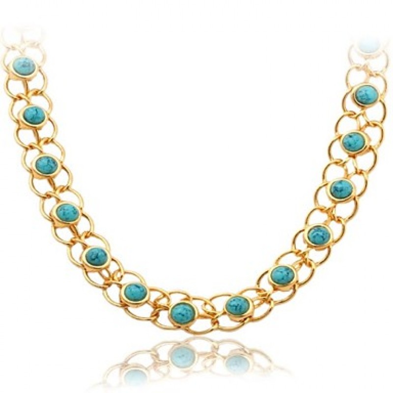 Turquoise Necklace 18K Real Gold Plated Turkish St...