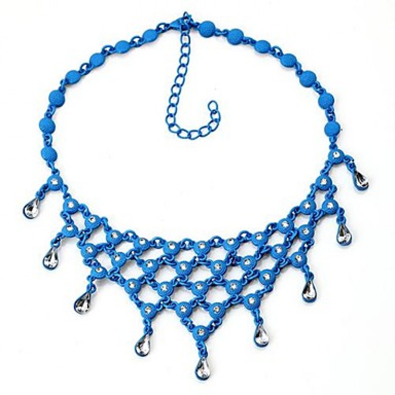 Women's Pale Blue Woven Costly Diamond Water Droplets Collar Necklace