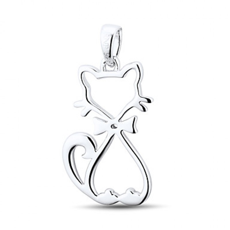 Women's Fashion Sterling Silver set with Zircon Kitty Pendant with Silver Box Chain