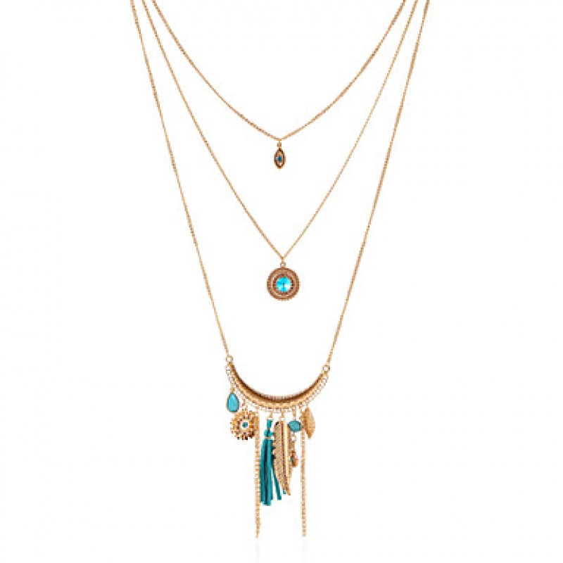 Multilayer Tissue Leaf Peandant Layered Necklace