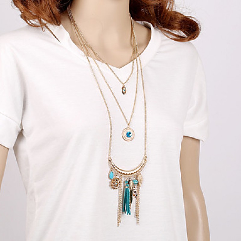 Multilayer Tissue Leaf Peandant Layered Necklace