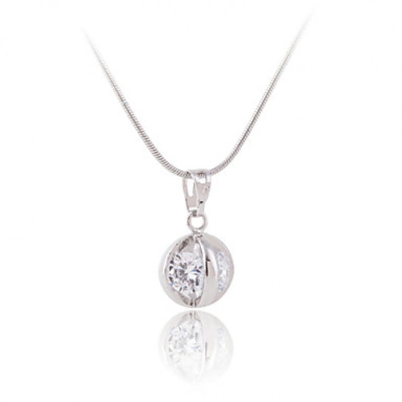 Classic Crystal Ball Pendant Platinum Plated Necklace,Fine Jewelry Gift Unisex (Include Chain 45CM)