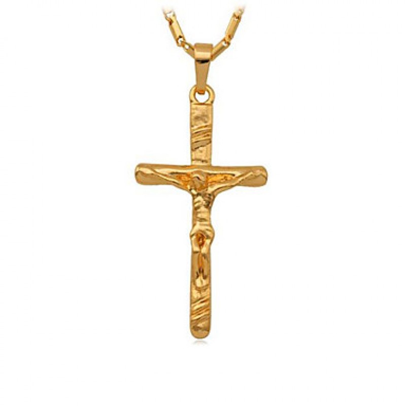 Crucifix 18K Real Gold Plated Saint Cross Jesus Choker Necklace PendantJewelry