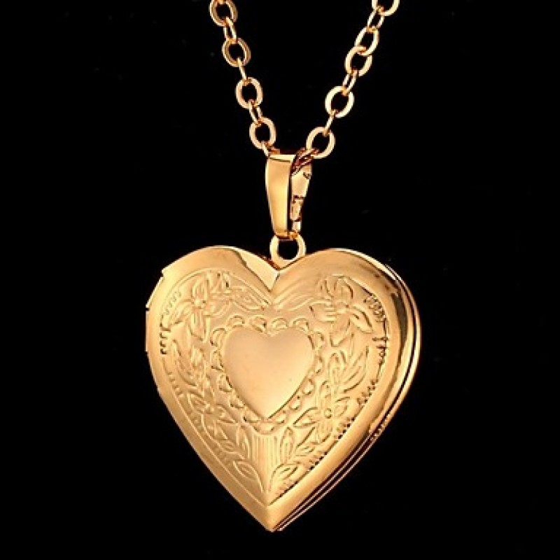 Heart Photo Locket Necklace Pendant 18K Real Gold ...