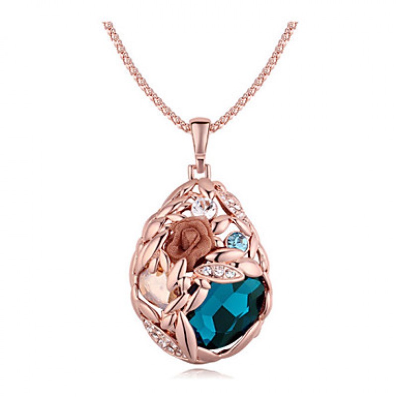 Austria Crystal Water Drop Shape Pendant Necklace,...