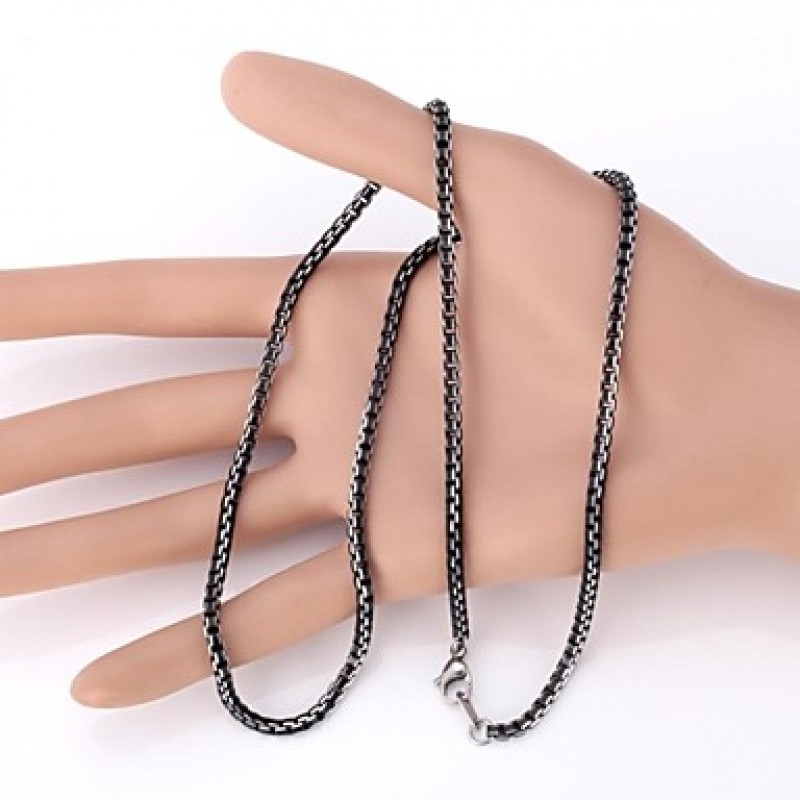 Men's Cool Black Box Chain Aluminum Alloy Necklace 3MM 55CM With 316 Stamp Fashion Jewelry