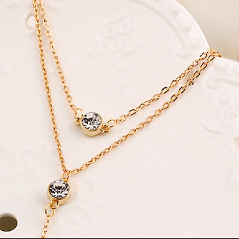 Women Necklace European Style Rhinestone Layered Chain Necklace