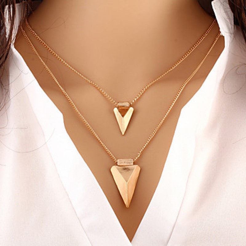 Women Necklace European Style Triangle Layered Cha...