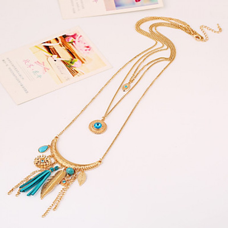 Multilayer Tissue Leaf Peandant Layered Necklace