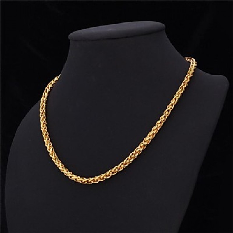 Twisted Rope Chain Necklace 18K Real Gold Plated Long Chunky Necklace for Men Fashion Jewelry