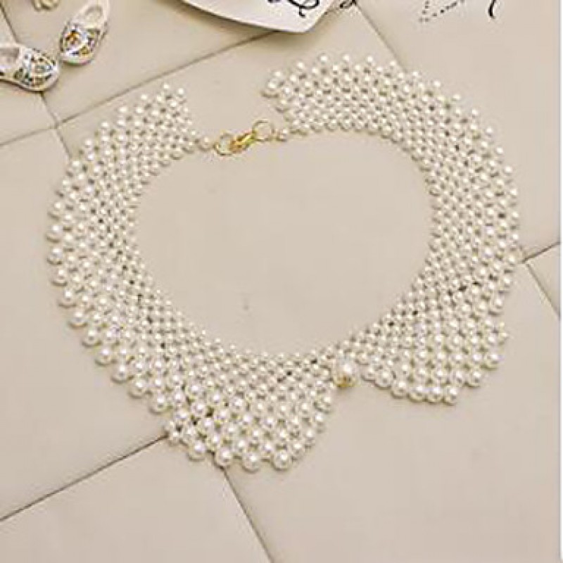 Necklace Collar Necklaces Jewelry Wedding / Party / Daily / Casual Imitation Pearl / Silver Plated White 1pc Gift