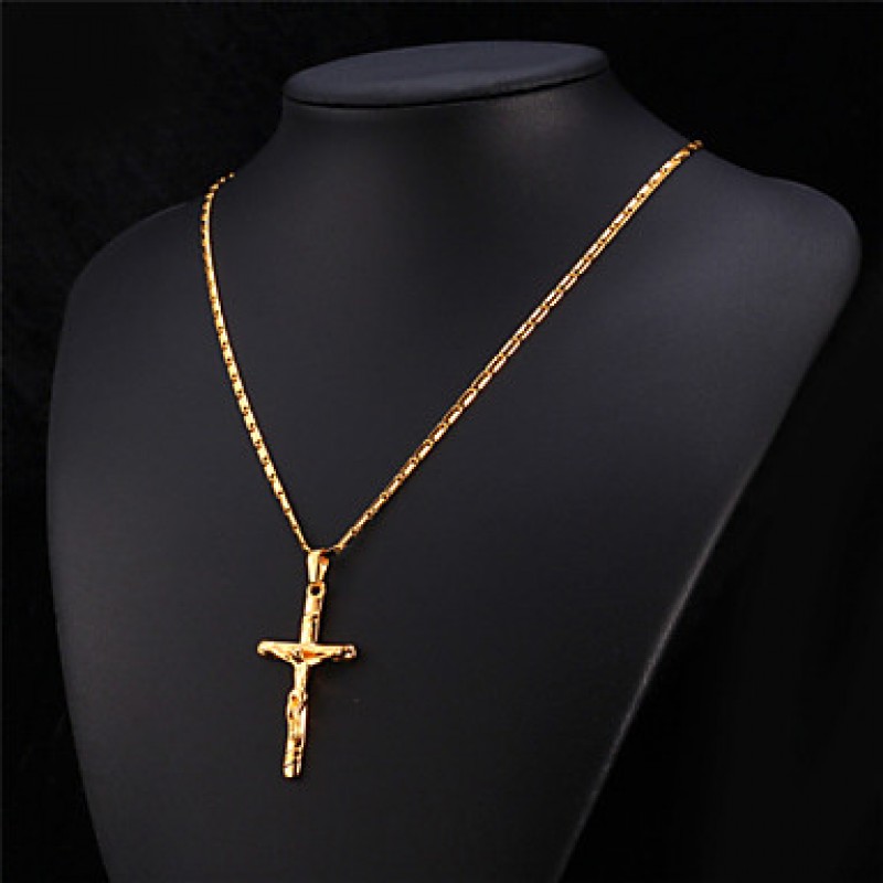 Crucifix 18K Real Gold Platinum Plated Cro Pendant Choker Necklace for Women or Men