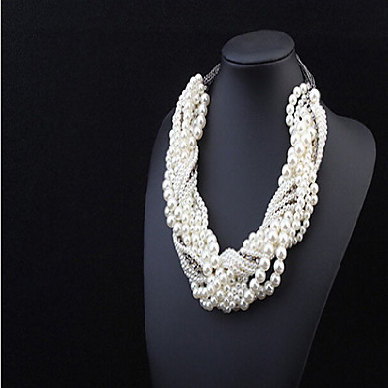 MPL The new European and American classic multi layered White Pearl Necklace