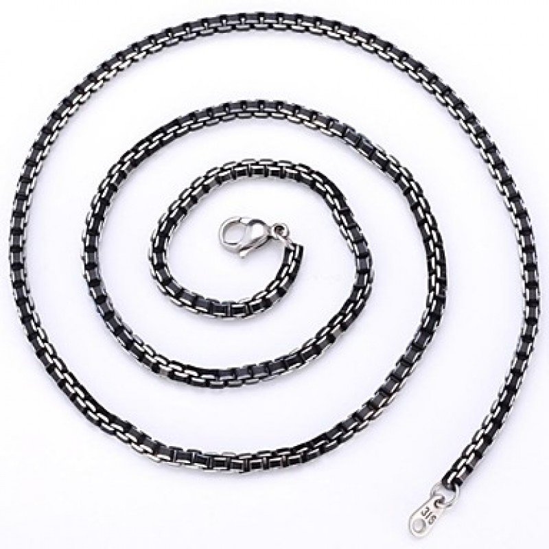 Men's Cool Black Box Chain Aluminum Alloy Necklace...