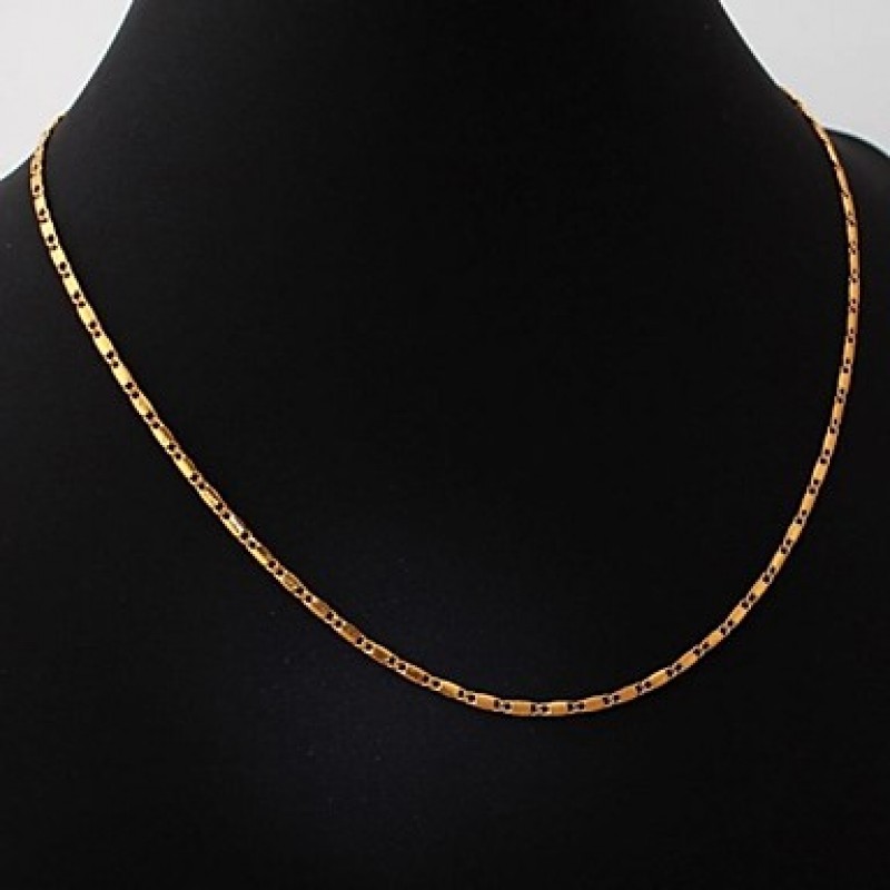 High Quality 18K Gold Plated Choker Link Chain Necklace for Women Adjustable 2MM 20Inches 50CM